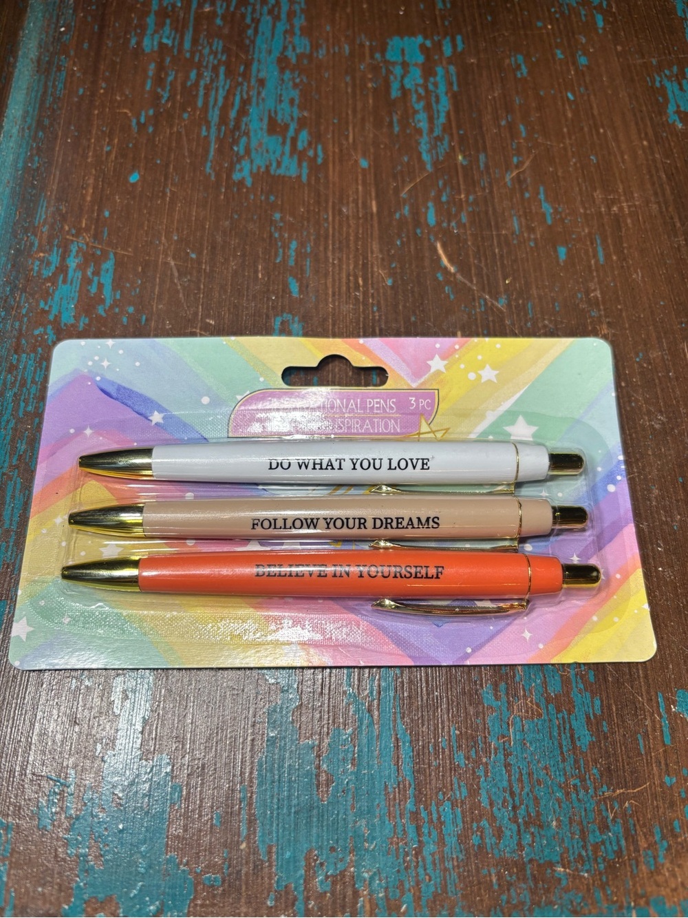 3 New Motivational Ballpoint Pen Set - White, Peach, Orange